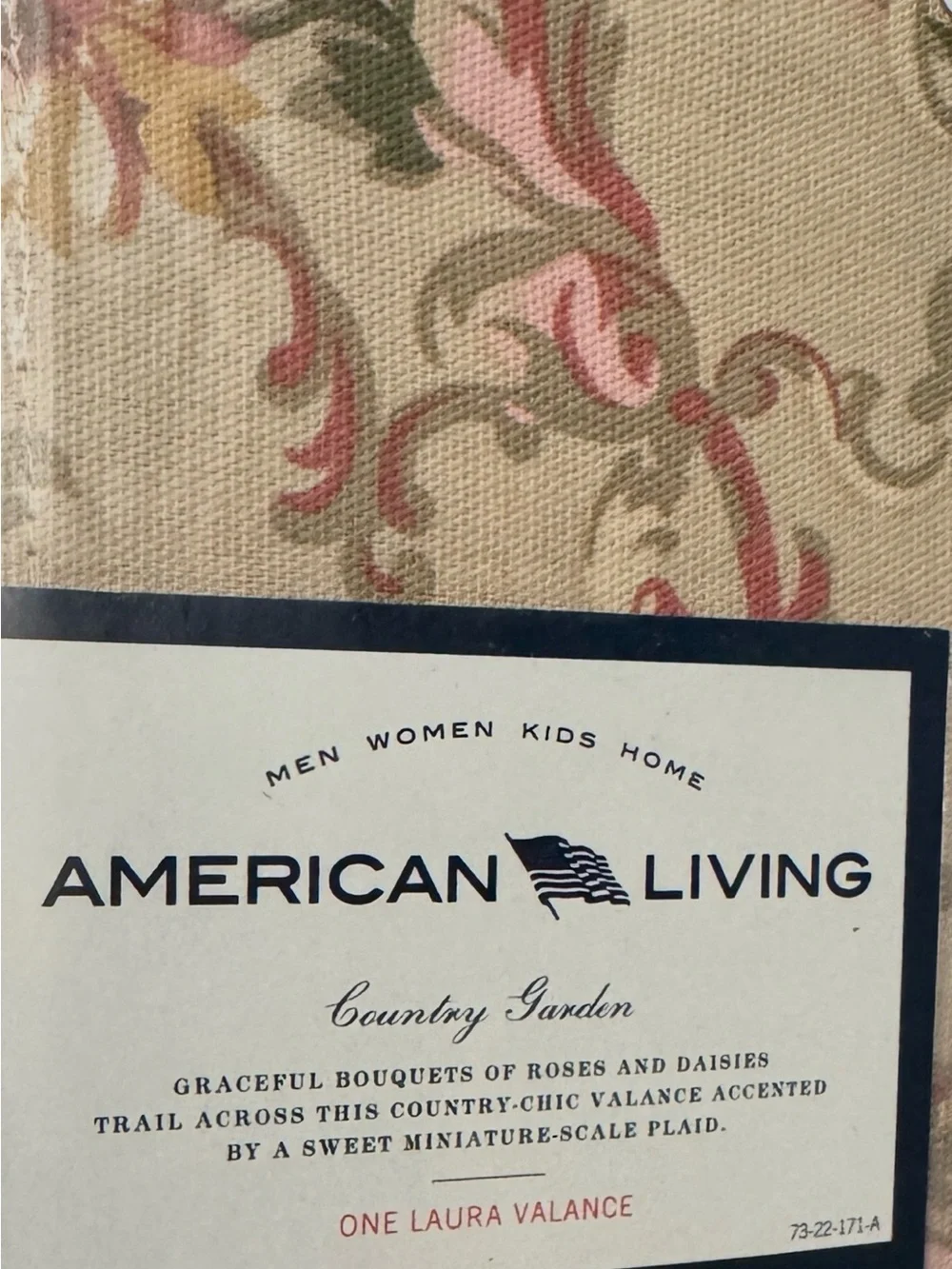 American Living Cream and Red Floral Window Valance with Plaid Trim
